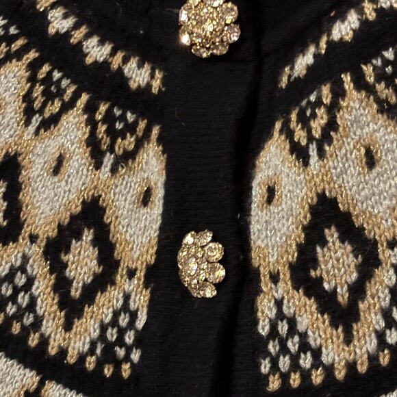 J Crew Fair Isle Black White & Gold Button Down Jewelled Buttons Cardigan Sz S - Picture 5 of 6